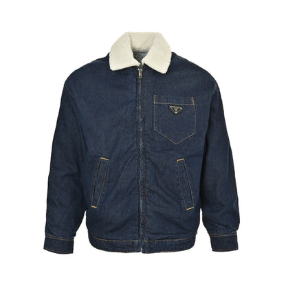 Denim lambswool lapel jacket