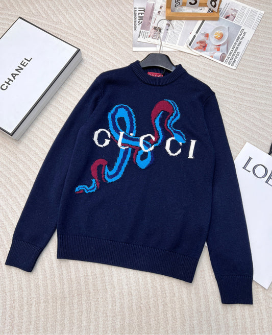 25ss new snake jacquard letter round neck knitted sweater