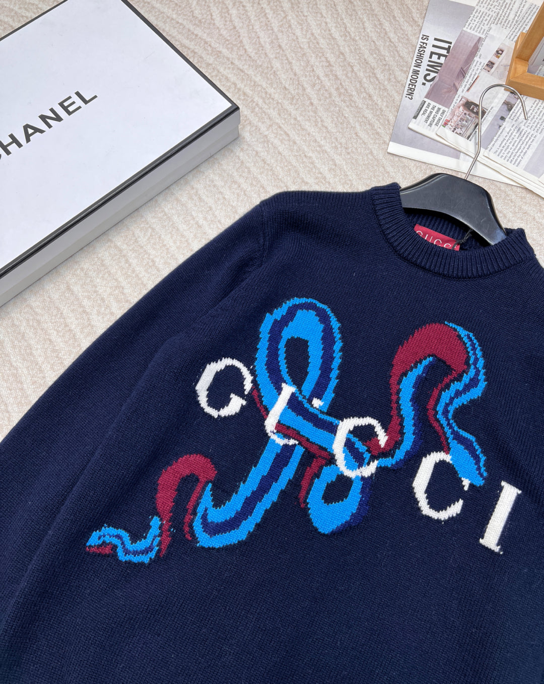 25ss new snake jacquard letter round neck knitted sweater