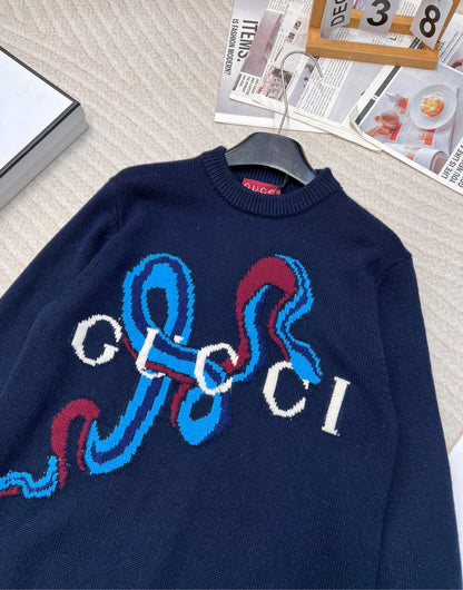 25ss new snake jacquard letter round neck knitted sweater