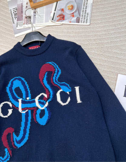 25ss new snake jacquard letter round neck knitted sweater