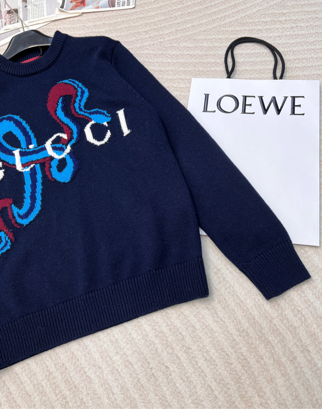 25ss new snake jacquard letter round neck knitted sweater