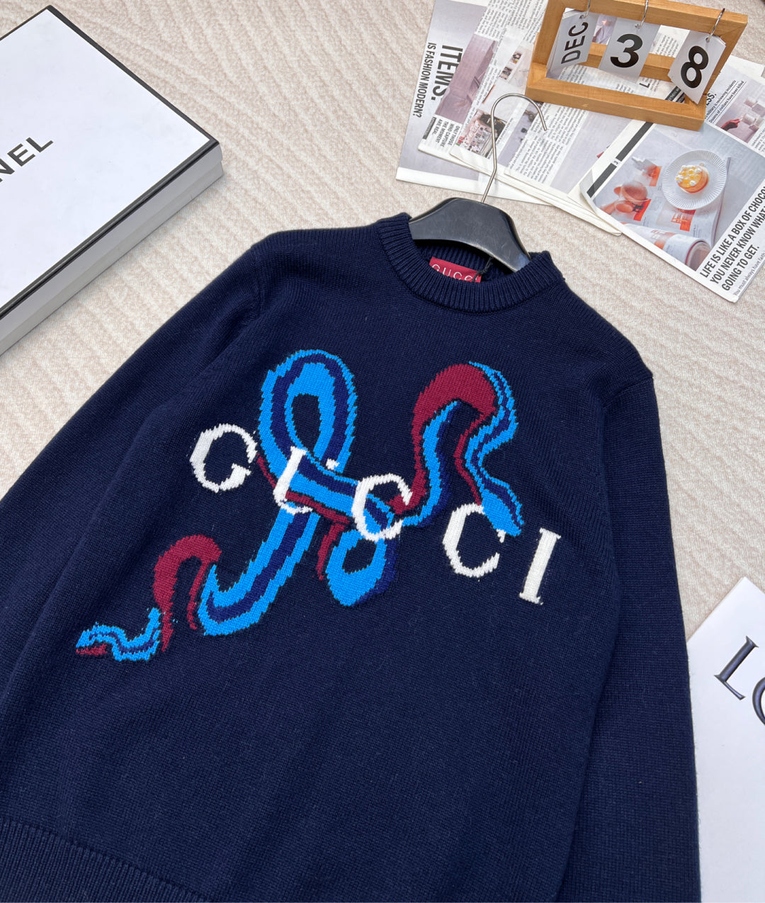 25ss new snake jacquard letter round neck knitted sweater