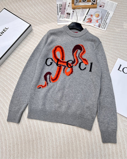 25ss new snake jacquard letter round neck knitted sweater