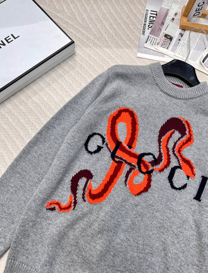 25ss new snake jacquard letter round neck knitted sweater