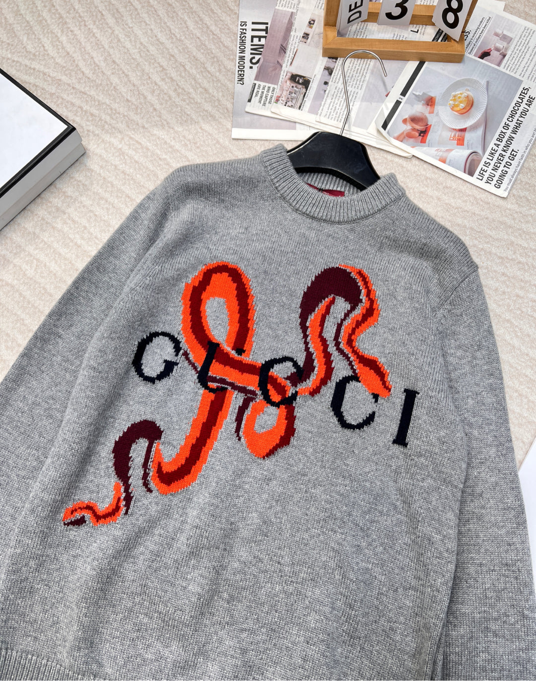 25ss new snake jacquard letter round neck knitted sweater