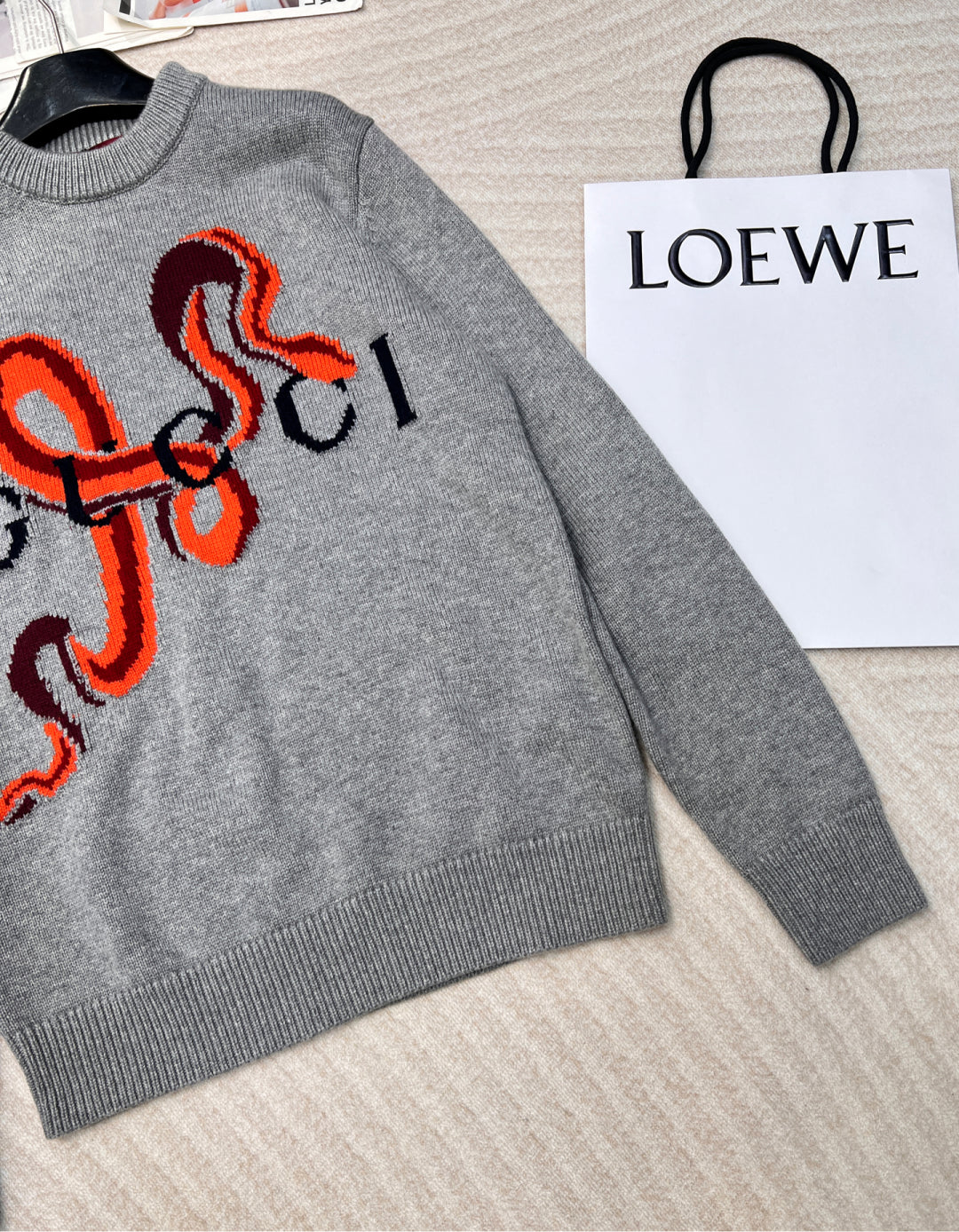 25ss new snake jacquard letter round neck knitted sweater