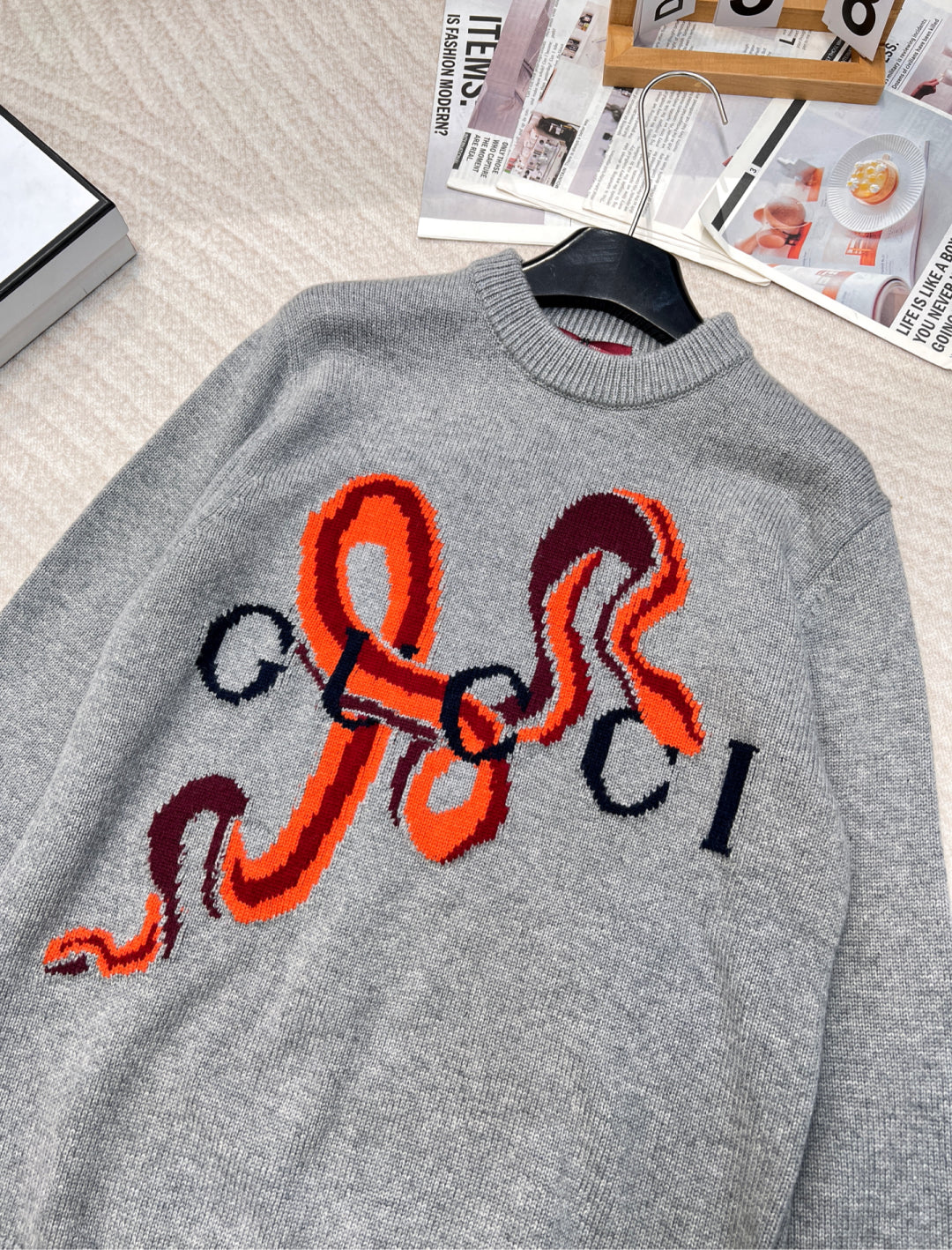 25ss new snake jacquard letter round neck knitted sweater