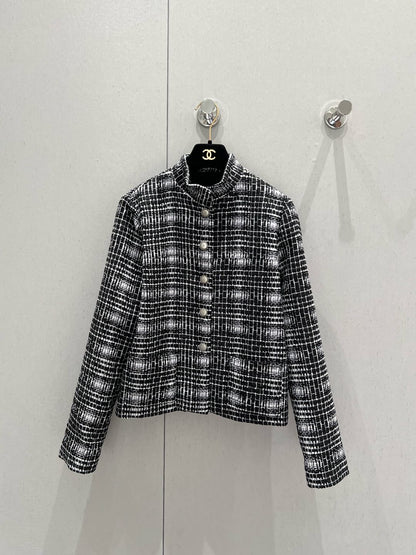 25c Early Spring New Stand Collar Tweed Dress Jacket