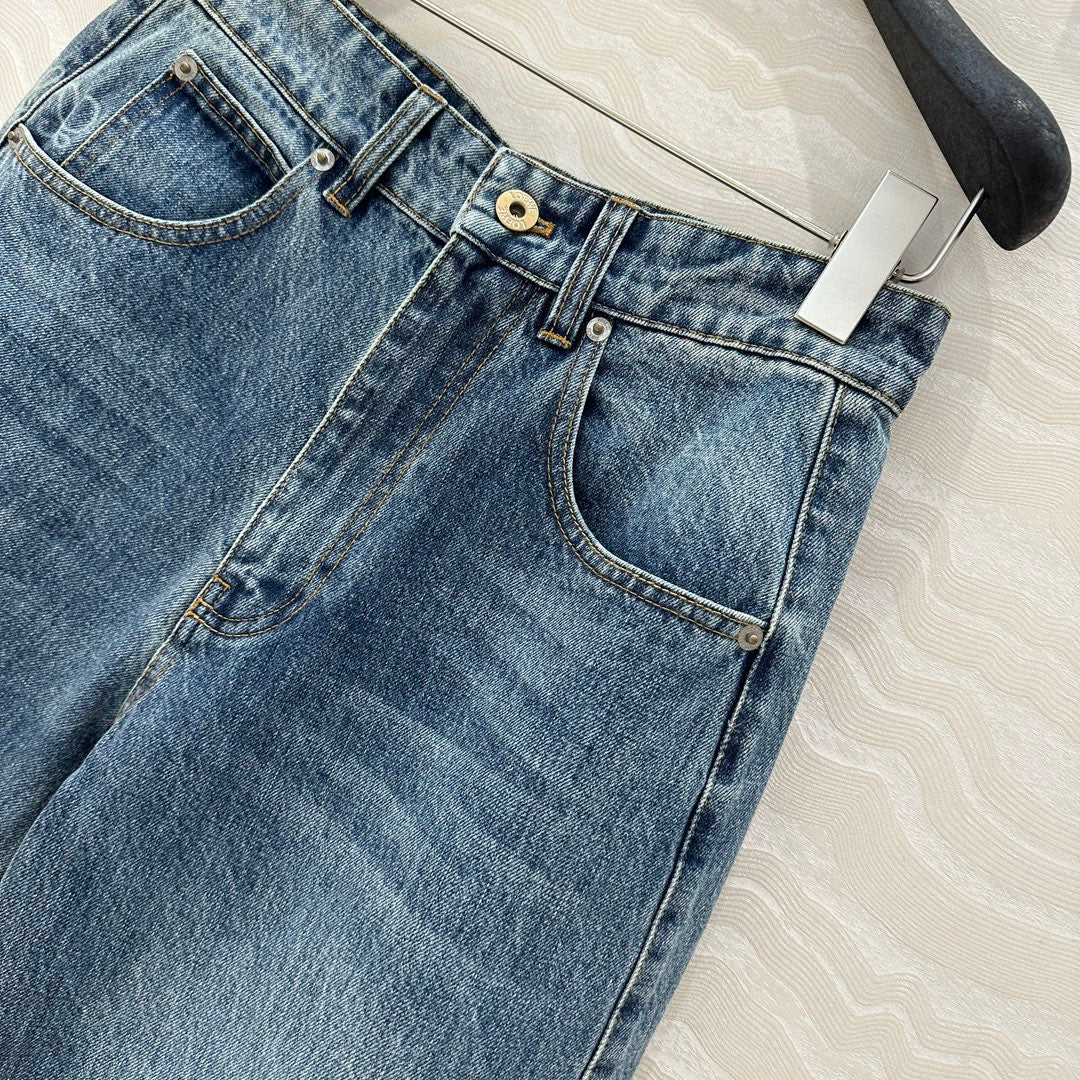 25 Vintage Washed Blue Denim Sickle Jeans