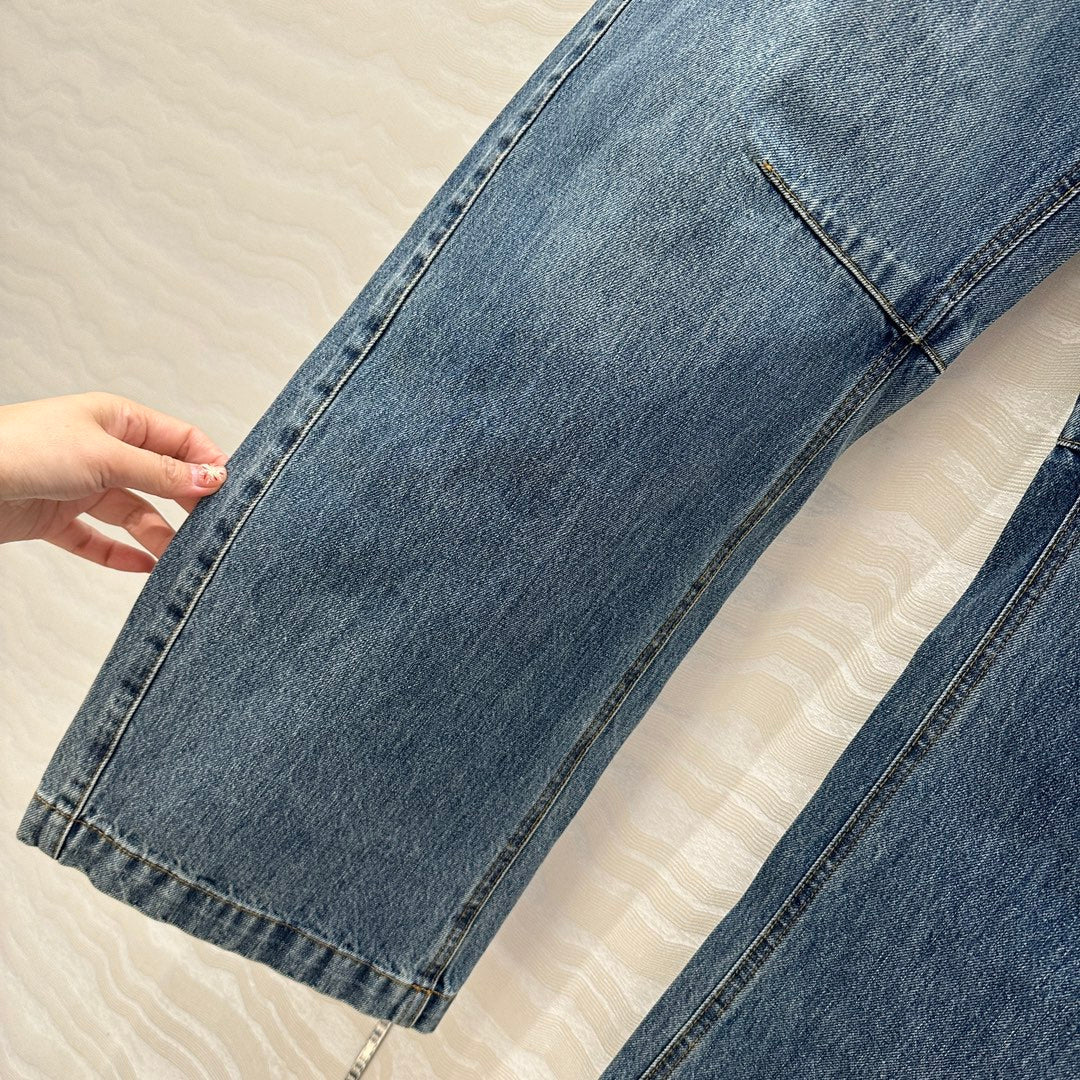 25 Vintage Washed Blue Denim Sickle Jeans