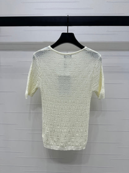 Round neck cut-out knit short sleeve