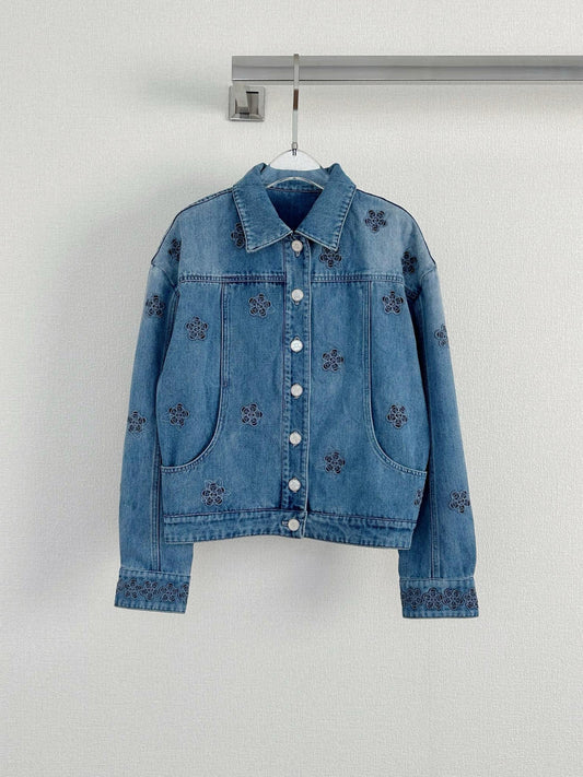 Camellia embroidered logo denim jacket