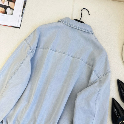 Relaxed fit pleated skirt denim jacket