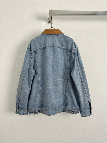 Leather lapel denim jacket