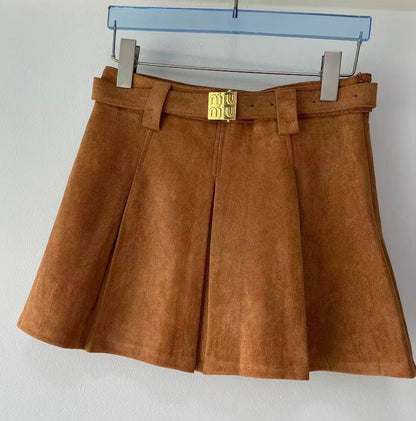 24 new suede pleated skirt