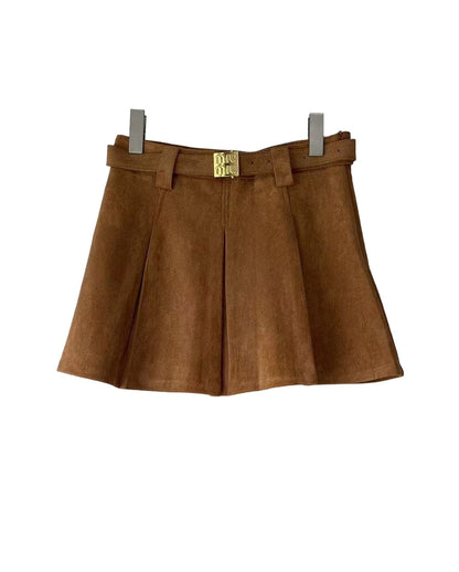 24 new suede pleated skirt