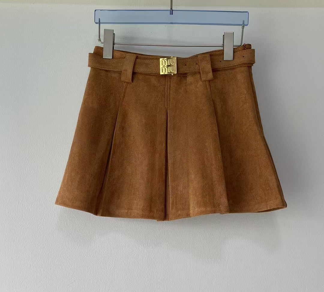 24 new suede pleated skirt