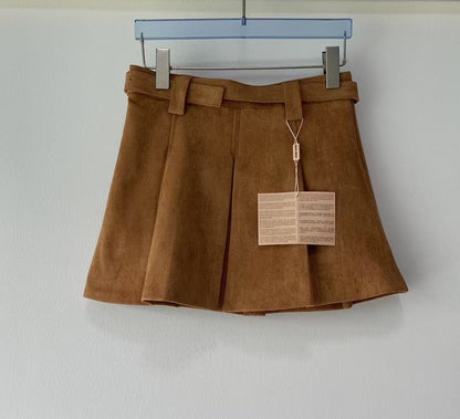 24 new suede pleated skirt