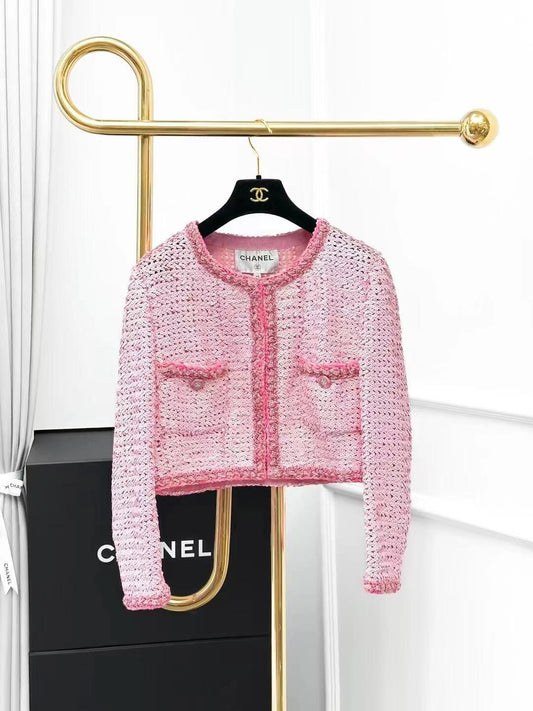 new pink full sequin round collar jacket