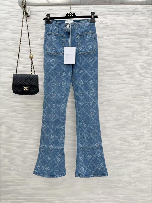 new style printed full-covered flared jeans