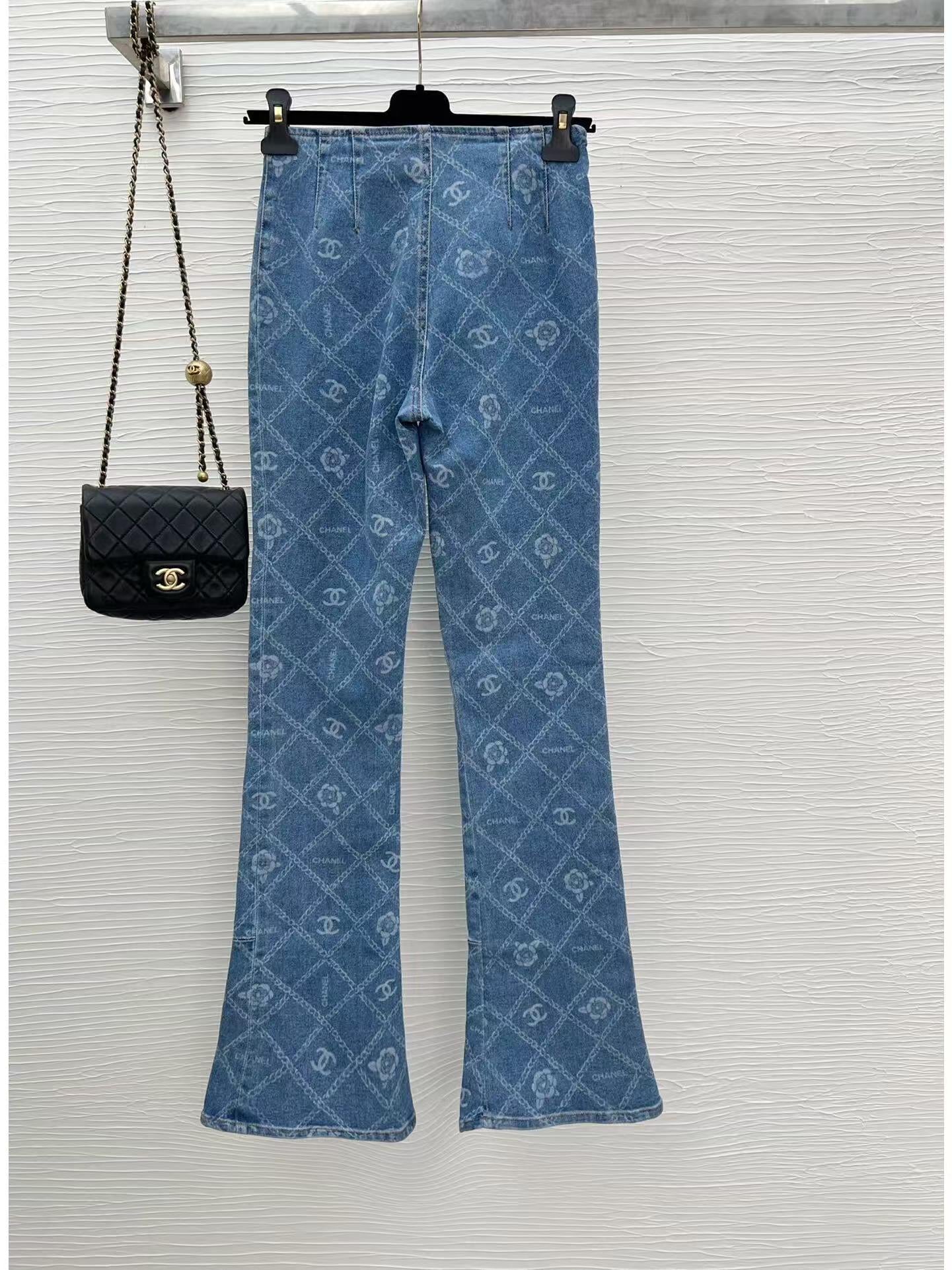 new style printed full-covered flared jeans