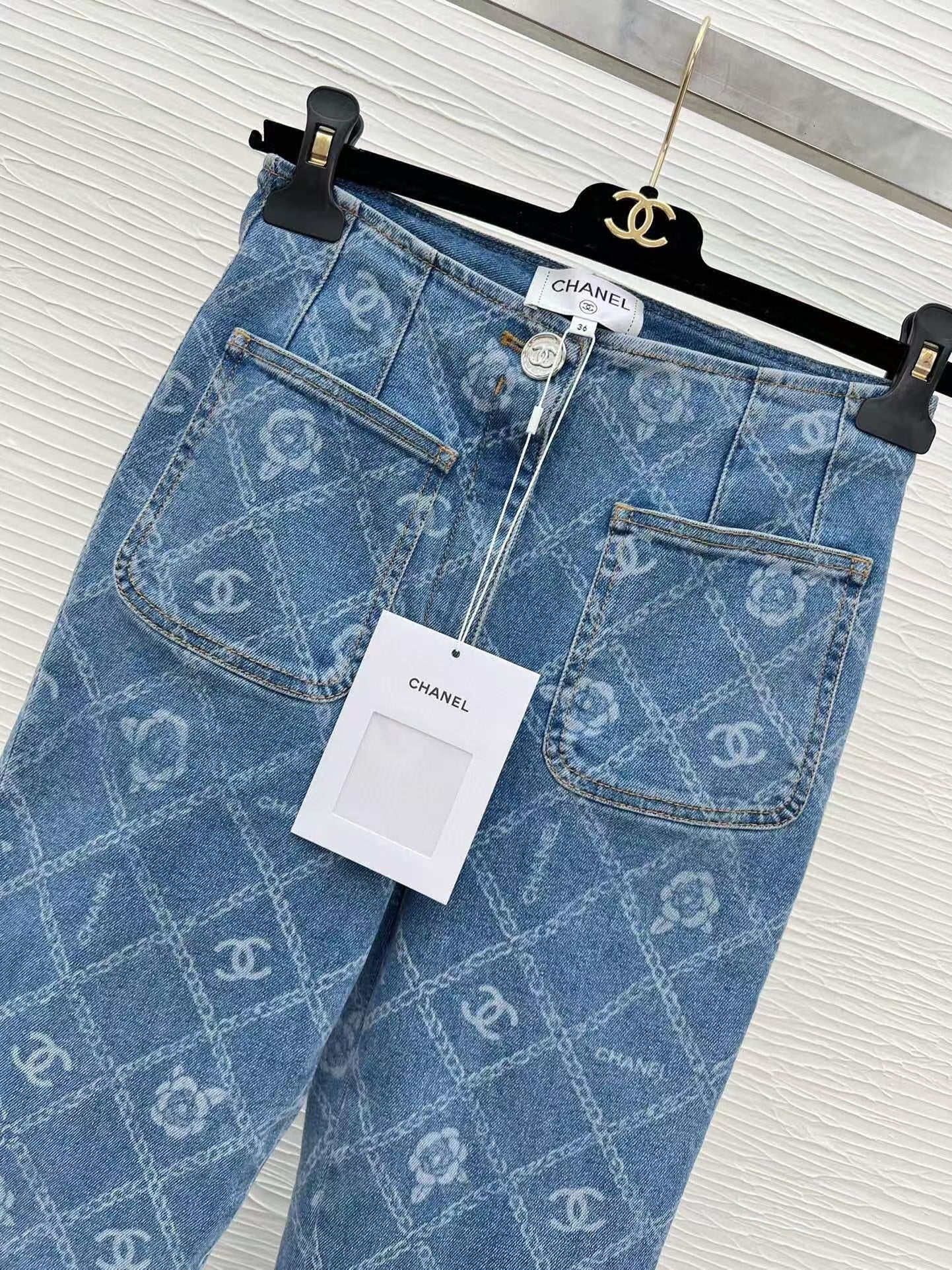 new style printed full-covered flared jeans