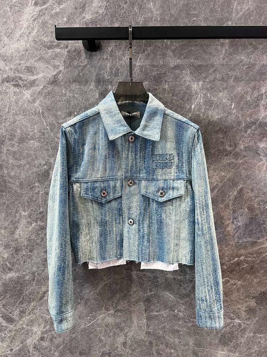 new logo striped tie-dye pocket canvas denim jacket