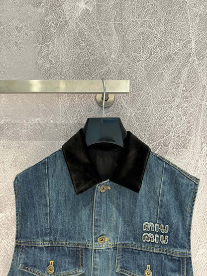 new denim vest velvet stitching lapel