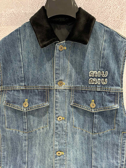 new denim vest velvet stitching lapel