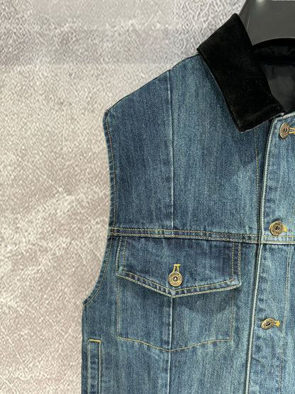 new denim vest velvet stitching lapel