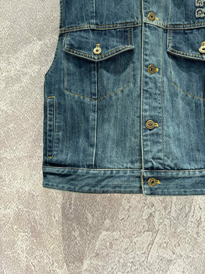 new denim vest velvet stitching lapel