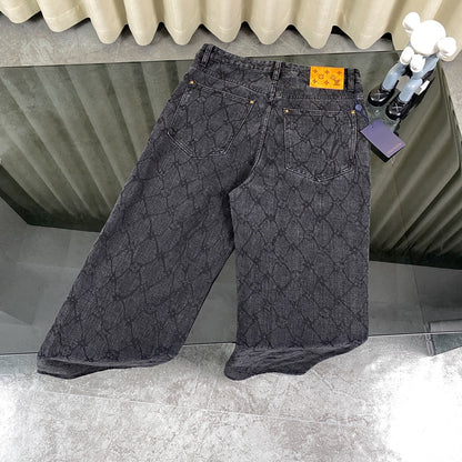 Autumn and winter jacquard dark pattern jeans