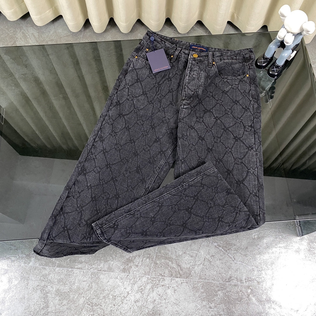 Autumn and winter jacquard dark pattern jeans