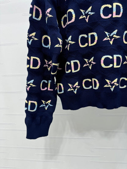 Colorful logo jacquard design five-pointed star knitted long sleeves