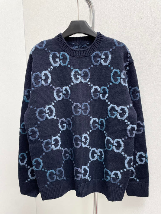 blue embroidered sweater