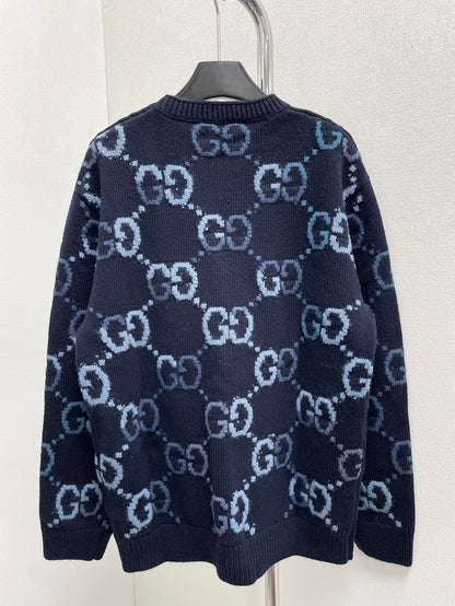 blue embroidered sweater