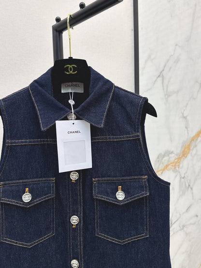 Raw color denim vest jacket