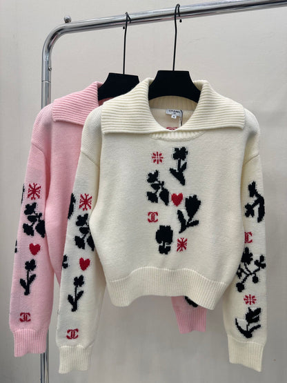 floral lapel sweater