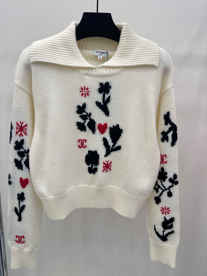 floral lapel sweater