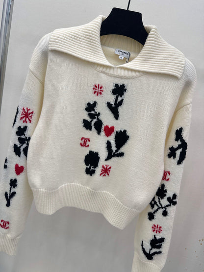 floral lapel sweater