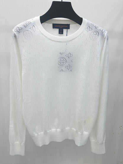 Hollow pattern knitted crew neck long sleeves