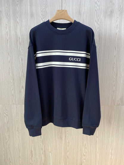 Horizontal striped navy terry cotton sweatshirt