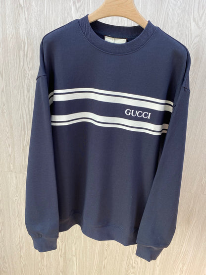 Horizontal striped navy terry cotton sweatshirt