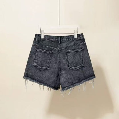 Rhinestone logo denim shorts