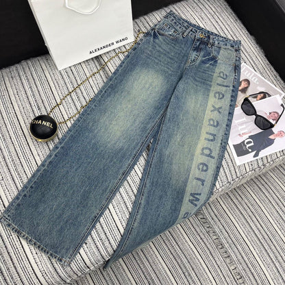 NEW  laser letter print denim trousers