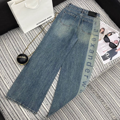 NEW  laser letter print denim trousers