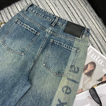 NEW  laser letter print denim trousers