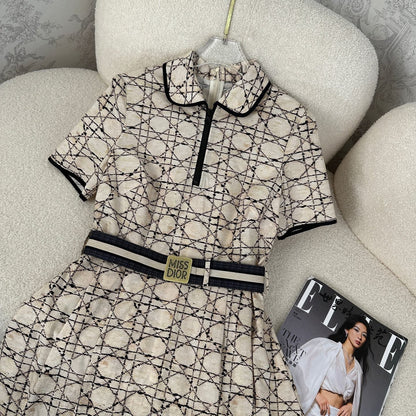 Digital printed lapel short sleeved dress