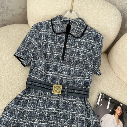 Digital printed lapel short sleeved dress